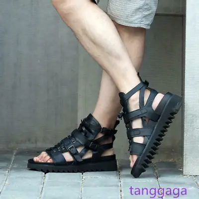 Men Roman Style High Top Buckle Strap Lace Up Leather Gladiator Sport Sandals @ • $157.34