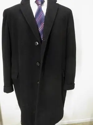 Vintage MILLER Of Chicago MiUSA Pure Cashmere Black Overcoat 42 R Very Nice! L99 • $79.20