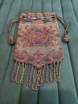 Antique French Victorian Micro Steel Cut Silver Beaded W/Fringe Drawstring Purse • $150