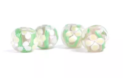 New 4 Piece Set Of Fine Murano Lampwork Glass Beads- 12mm Inner Flowers - A7161c • $0.99