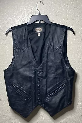 Vtg Western Frontier Genuine Leather Mens Size Large Black Vest Biker Cowboy • $39.99