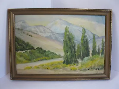 Original Landscape Oil Painting Art Trees Snow Mountains Signed  J.Nep Dated 52 • $49