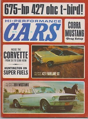 HI-PERFORMANCE CARS January 1967 Vette Ford 390 Mustang 427 Fairlane Cobra NHRA • $7.99