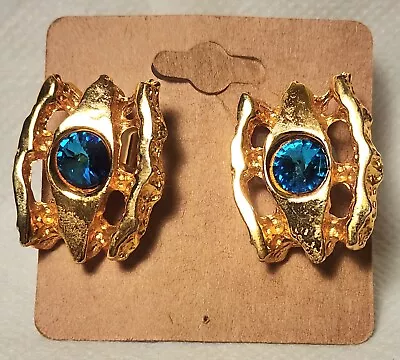 $6.25 • Buy Gold Tone Cufflinks With Pretty Aquamarine Color Stone~Unisex~unbranded 