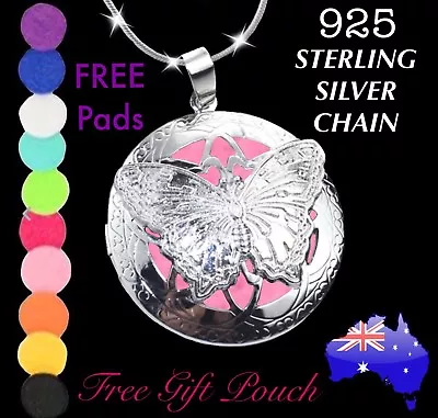 Butterfly Essential Oil Diffuser Locket 925 Sterling Silver Chain Necklace Gift • $14.50