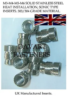 M3-M4-M5-M6 Stainless Steel Threaded Inserts For Plastics Heat Installed UK Made • £6.95