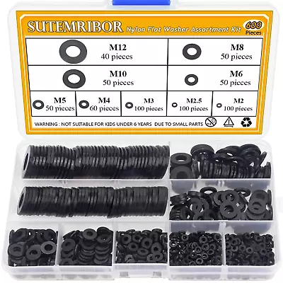 Nylon Flat Washer Assortment Set 600 Pieces 9 Sizes - M2 M2.5 M3 M4 M5 M6 M8 M1 • $14.70