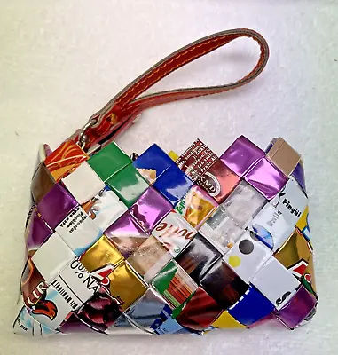 Nahui Ollin Candy Wrapper Purse/Wristlet Bag Multicolor Recycled Swoosh • $9.99