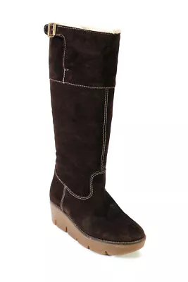 KORS Michael Kors Womens Brown Suede Fuzzy Wedge Heels Boots Shoes Size 7/8 • $42.69