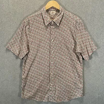 Faherty Breeze Button Down Shirt Mens Large Gray Floral Batik Hemp Tencel Blend • $39.95