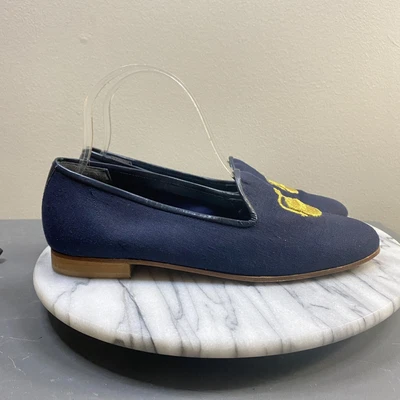 $39.99 • Buy Zalo Embroidered Blue Gold Tapestry Leather Outer Sole Women Flat Shoes Sz 7