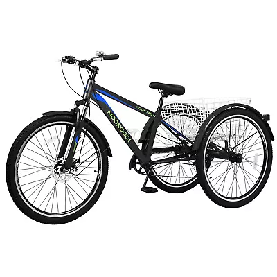 Mooncool Adult Trike 24 /26 /27.5  7-Speed  Tricycle 3-Wheel Bike W/Basket 450lb • $328.99