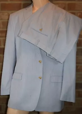 Lauren Ralph Lauren Seersucker Suit Mens 48L Pants 40x30 Blue White Cotton EUC • $124.95