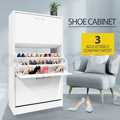 $119.95 • Buy Shoe Cabinet Shoes Storage Rack Organiser Wooden Shelf 3-Drawers Furniture White