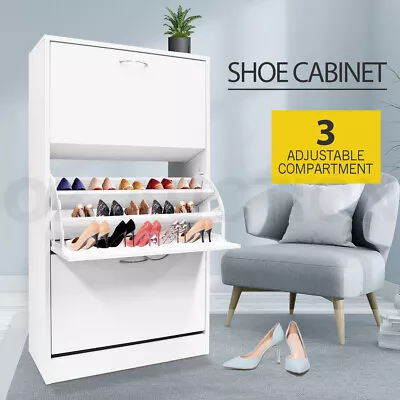 $109.95 • Buy Shoe Cabinet Shoes Storage Rack Organiser Wooden Shelf 3-Drawers Furniture White