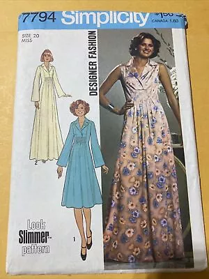 Vintage Sewing Pattern Simplicity 9920 Size 18 20 Miss Robe And Tie Belt • $12