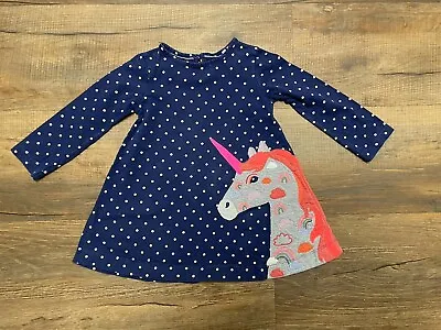 Mini Boden 2-3Y Pink Striped Rainbow Unicorn Applique Dress • $17.99