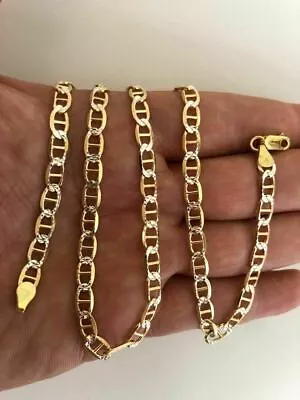 6mm Real 14k Gold Plated 925 Silver Diamond Cut Two-Tone Mariner Link Chain Flat • $64.06