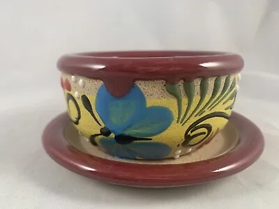 Hecho Mexican Planter Art Pottery Butterfly Terracotta Floral Hand Painted • $10