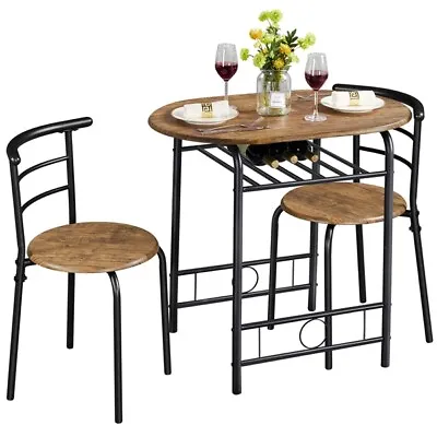 Modern Round Dining Table Set Small Table And Chairs For 2 With Steel Legs • £59.99