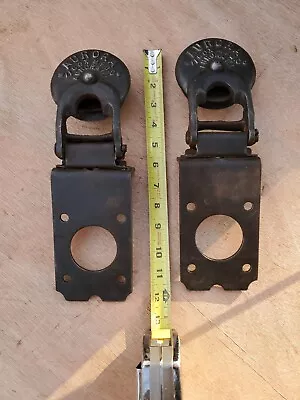 Vintage Pair Of Aurora Wilcox Barn Door Rollers Hangers Antique Cast Iron  • $50