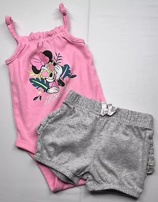 Disney Minnie Mouse 9M Sleeveless Graphic Romper & Ruffle Bloomer Shorts Set • $10