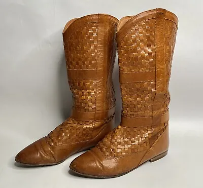 JOAN & DAVID VERO CUOIO Women’s Weaved Bohemian Brown Boots Sz 39 Made In ITALY • $47