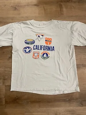 Vtg California Souvenir Boxy Shirt Venice Muscle Beach Tour De France White XL • $16.95