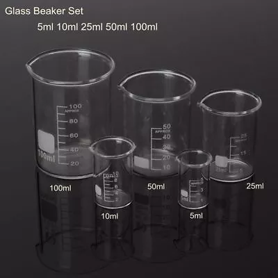  5X 5-100ml Lab Glass Cup Beaker Borosilicate Laboratory Measuring Glassware Set • £8.26