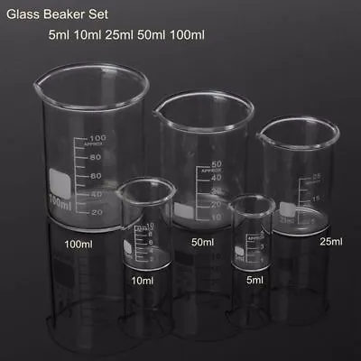 5/10/25/50/100ml  1Set Glass BeakerBorosilicate Measuring Lab Glassware • $7.92