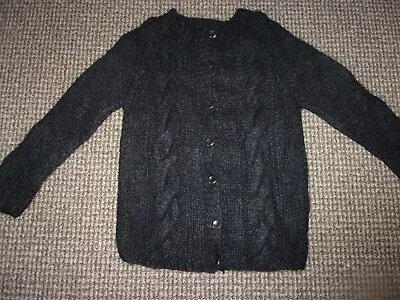 Vtg 60's Fuzzy Black Mohair Wool Hand Knit Button Front Cardigan Sweater M EVC • $60