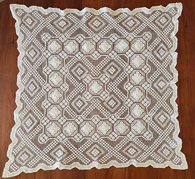 VINTAGE CROCHET LACE TABLE CLOTH FRENCH COUNTRY SHABBY CHIC DECOR 95cmx95cm #16 • $15