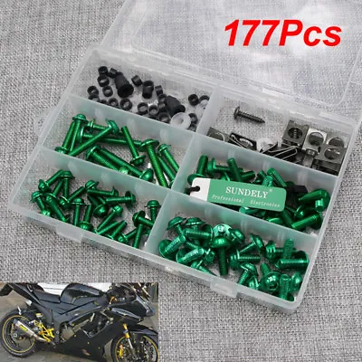 177Pcs Green Fairing Bolts Fastener Clips Screws Set For Motorcycle Honda Yamaha • £24.83