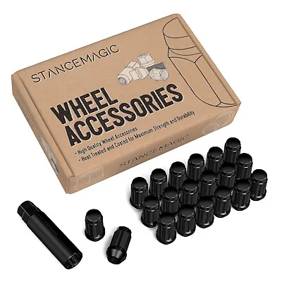 20pc 12x1.5 Lug Nuts With Socket Key | Cone Seat | Long Closed End Black Spline • $22.75