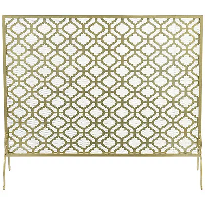 Freestanding Brass Metal Fireplace Screen Mesh Fire Spark Guard Protector Cover • $206.99