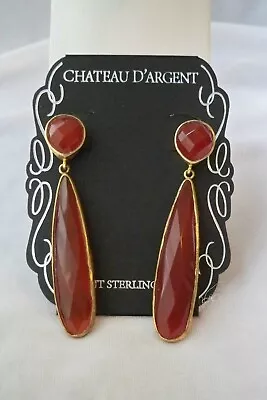 925 Sterling Chateau D'Argent Carnelian Teardrop Pierced Earrings • $29