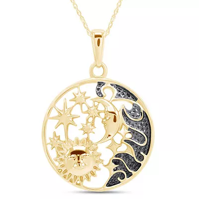 Sun Moon & Star Pendant 18  Necklace 14K Yellow Gold Plated 925 Sterling Silver • $76.35