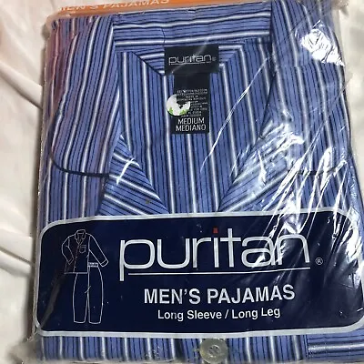 NEW Vintage Men's Puritan Pajamas Size M Long Sleeve Pants Striped Blue Sleeping • $18.50