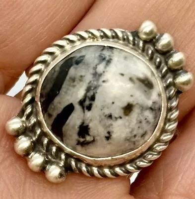 Navajo White Buffalo Turquoise Ring Sz 8 Sterling By Susie Cooke Matte Patina • $89.94