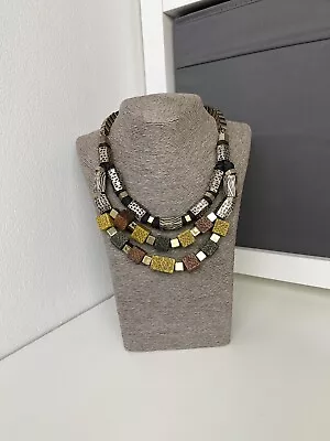 $18.29 • Buy ZARA Chunky Wood Metal Statement Beaded Chain Necklace Tribal African Autumnal