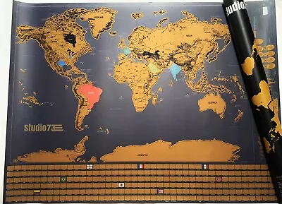 NEW BIG Scratch Off World Map Travel Tracker  Outlined US States Country Flags • $14.99