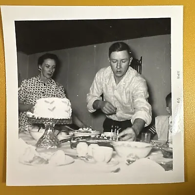 1959 VINTAGE PHOTO Birthday Party Putting Candles On Cake Original Food Snapshot • $12