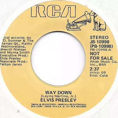 ELVIS PRESLEY Way Down On RCA Rock PROMO 45 With Picture Sleeve • $15