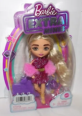 Barbie Extra Minis Doll #8 Shimmery Pink Dress Furry Shrug Crown Queen Belt • $10