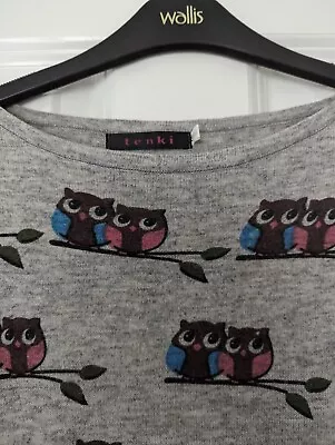 £0.99 • Buy Tenki Grey With Owl Print Jumper Size S/M