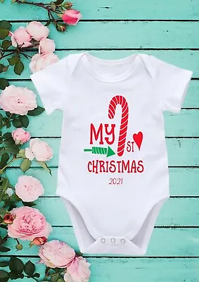 My 1st Christmas My First Christmas 2021  Short Long Sleeve Vest Sleepsuit 402 • £7.99