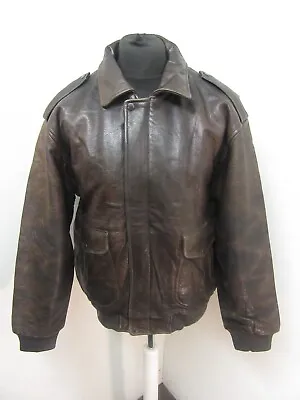 VINTAGE 70's LEATHER A2 WILKER USAF ISSUE MIL HEAVY FLYING JACKET SIZE 50 OR XL • £149