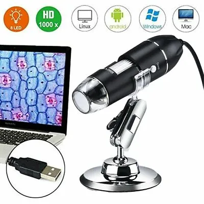 8 LED 1000X 3MP USB Digital Microscope Endoscope Magnifier Camera W/ Stand Black • $15.26