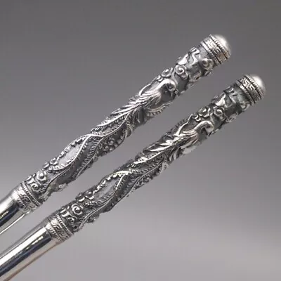 Real 999 Silver Chopsticks Home Tableware Phoenix Unique Crafts Chopsticks   • $121.26