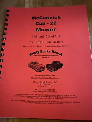 IH McCormick Deering Cub 22 Mower 4.5-ft Cut Owner's Manual Farmall CUB Tractor • $12.50